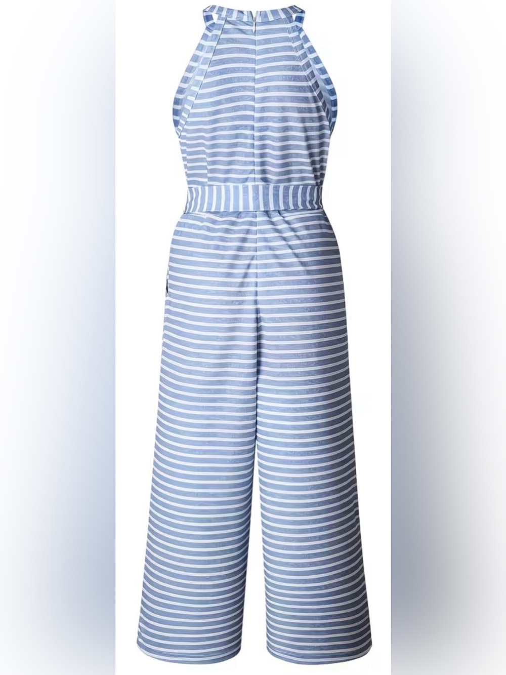 Women’s Light Blue & White Striped Jumper With Pockets